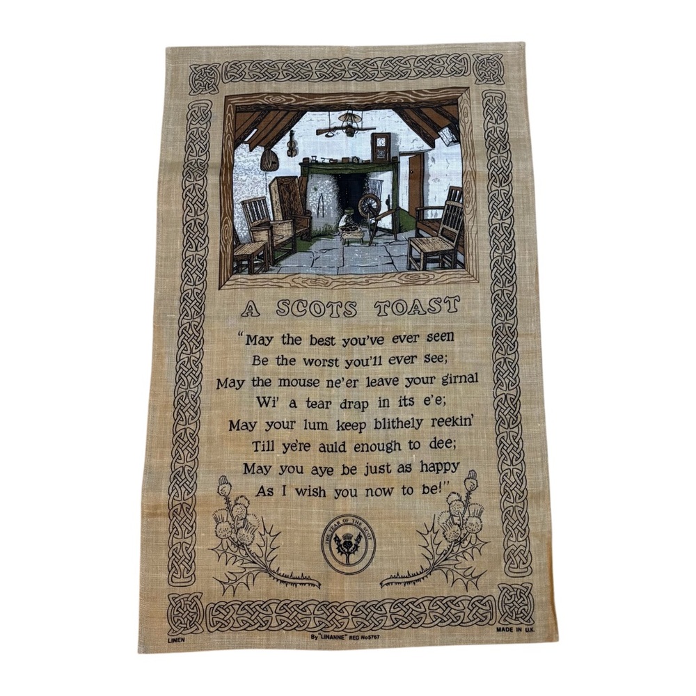 A Scots Toast Vintage Linen Kitchen Towel Wall Hanging by Linanne